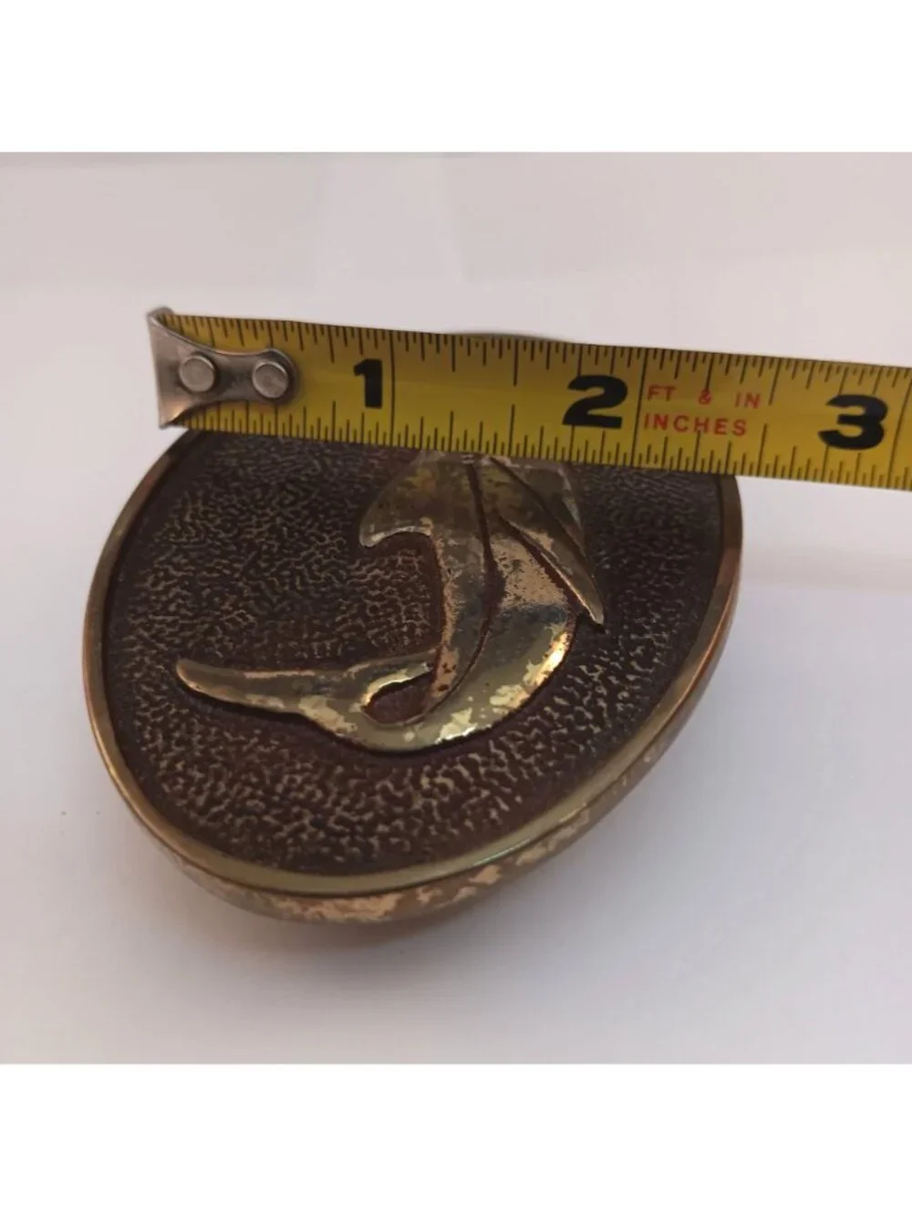 Vintage BTS Solid Brass Shark Belt Buckle Oval Design 3.5